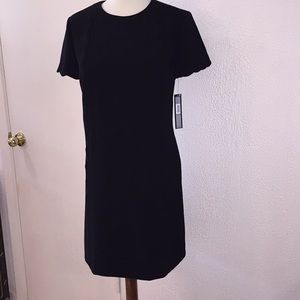 NWT BLK TAHARI SHEATH DRESS W/SCALLOP DETAILS